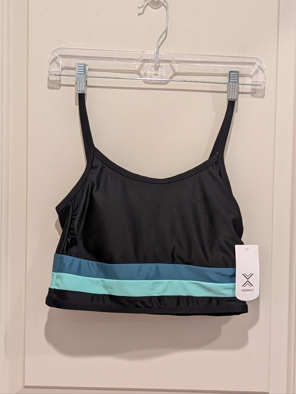Xersion Black Bikini Tank Top with Teal and Aqua Bands Small
